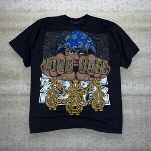 Vintage Y2K Lil Wayne Rap Shirt Mens 2XL Black Short Sleeve Love Hate Diamonds